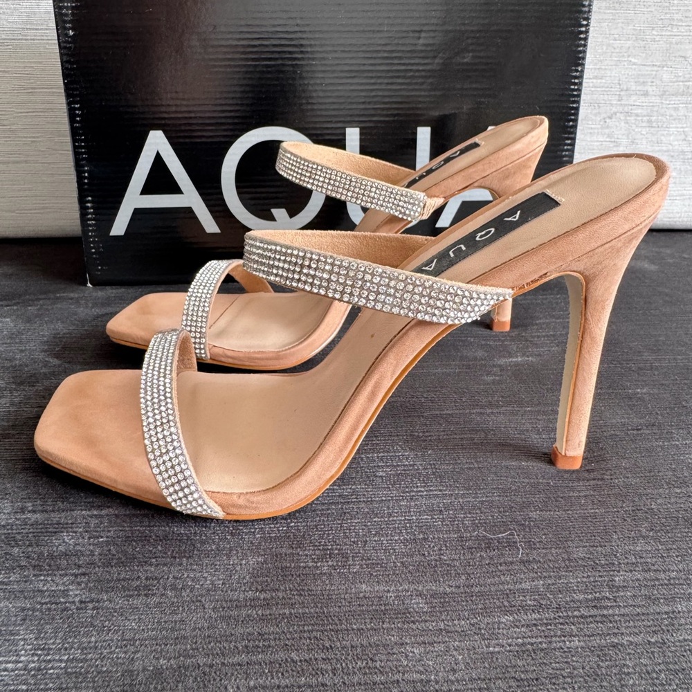 AQUA Lexa Strappy High Heel Dress Sandals Natural Multi Rhinestone Embellished 8